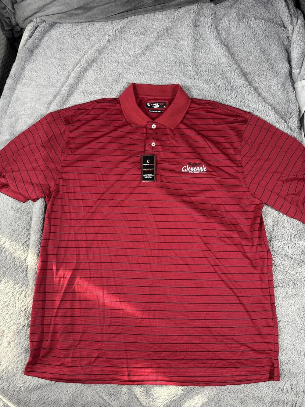 LINKSTECH Golf Polo Shirt Mens XL Red Stripe Short Sleeve Gleneagle Golf Club